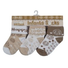 S505: Brown 3 Pack Turnover Socks (0-12 Months)